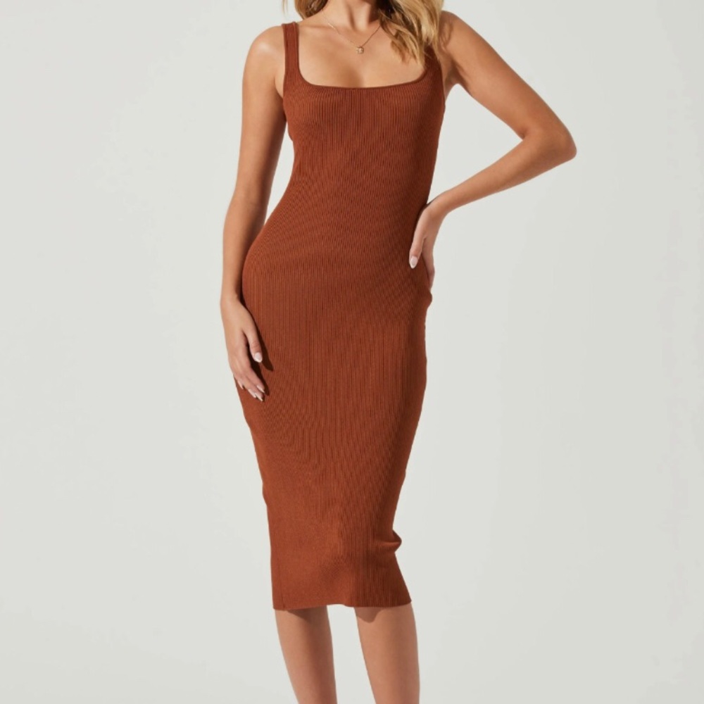 Knit Midi Sweater Dress Rust Brown